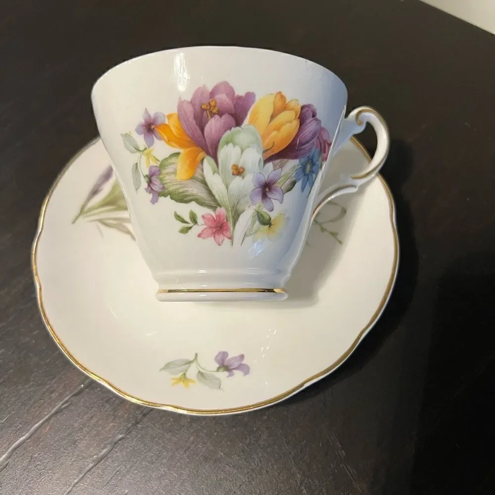 Allyn Nelson Collection Sheltonian Crocus Flowers  teacup and saucer set